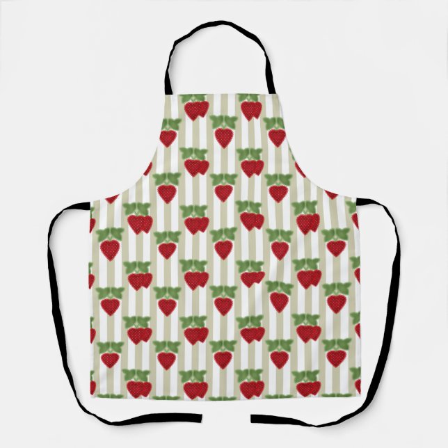 Strawberry applique on striped background retro  apron (Front)