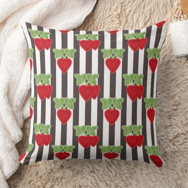Strawberry applique on striped background retro  throw pillow (Blanket)