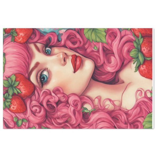 Strawberry Babe Pink Hair Decoupage Furniture  Tissue Paper