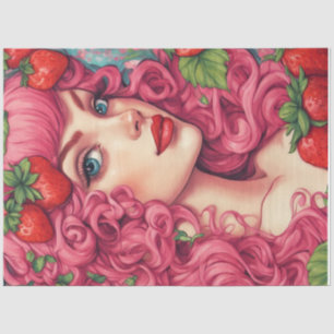Strawberry Babe Pink Hair Decoupage Furniture Tissue Paper