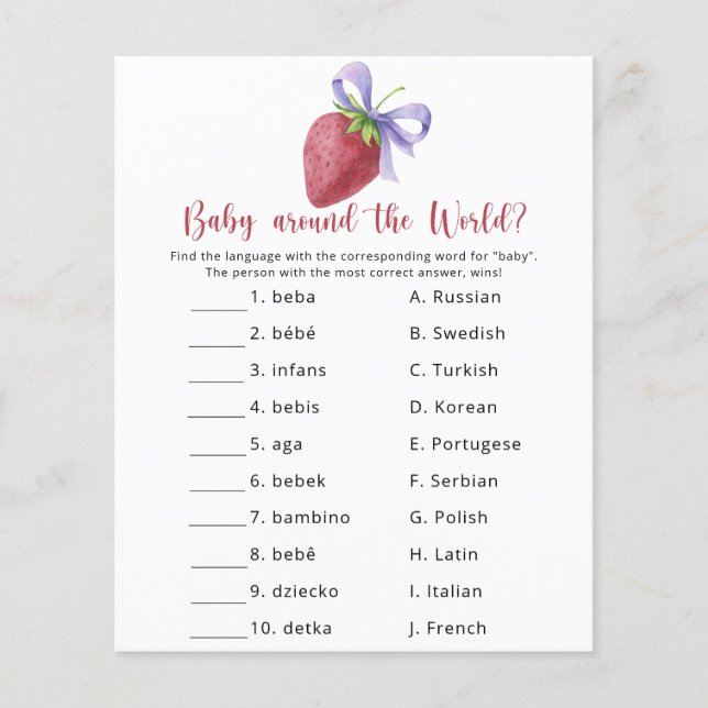 Strawberry - Baby around the World game (Front)