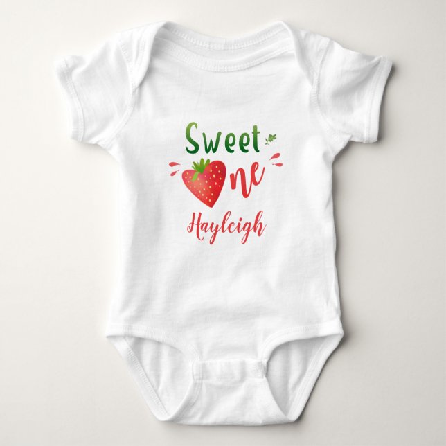 Strawberry baby bodysuite Berry sweet one girl Baby Bodysuit (Front)