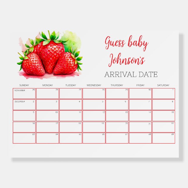  Strawberry Baby Due Date Calendar Game Foam Board (Front)