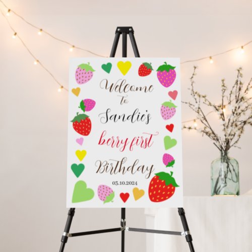 Strawberry Baby First Birthday Party Welcome Foam Board