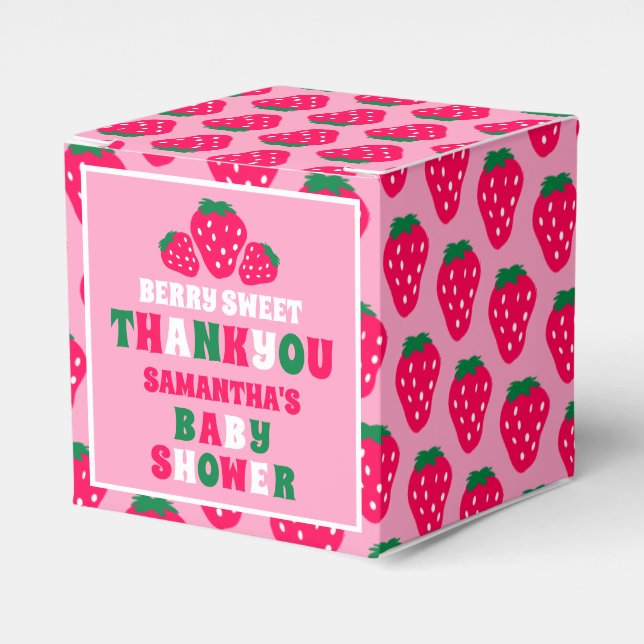 Strawberry Baby Girl Shower Berry Sweet Thank You Favor Boxes (Front Side)