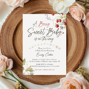 Strawberry Baby Girl Shower Wild Berry Watercolor Invitation