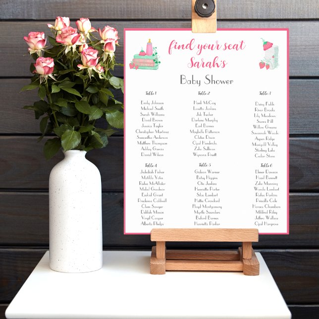 Strawberry Baby Outfit Baby Shower Seating Chart (Sweet Seats: Strawberry Baby Outfit Shower Seating Chart Delightfully Arranged!)