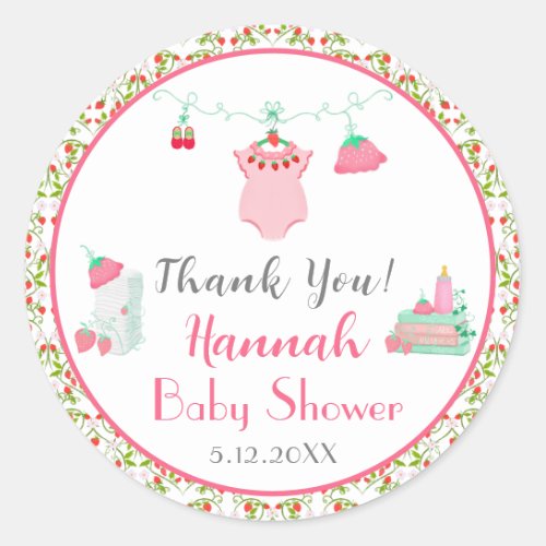 Strawberry Baby Outfit Thank You Baby Shower Classic Round Sticker
