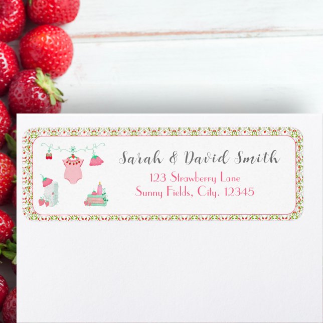 Strawberry Baby Outfit Thank You Baby Shower Label (Creator Uploaded)