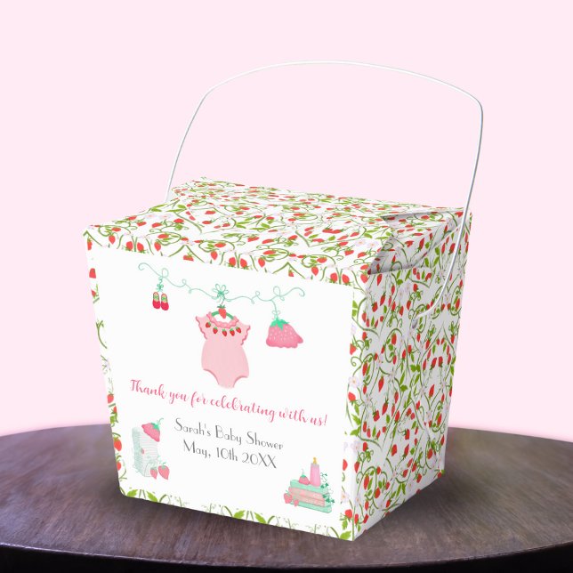 Strawberry Baby Outfit With Pattern Baby Favor Box (Gift sweetness in strawberry-themed favor boxes, a charming token for guests.)