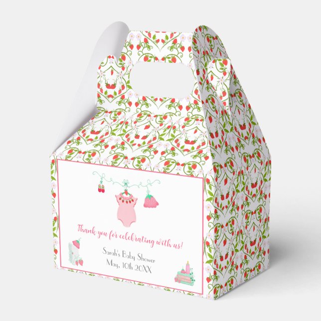 Strawberry Baby Outfit With Pattern Baby Shower Favor Boxes (Front Side)