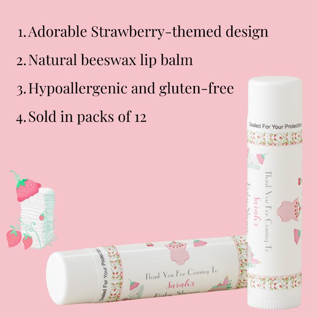 Strawberry Baby Outfit With Pattern Baby Shower Lip Balm (A sweet favor for this adorable Strawberry baby shower collection!! )