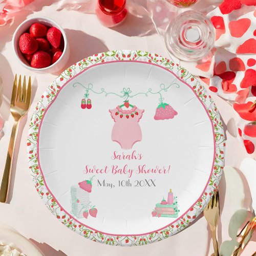 Strawberry Baby Outfit With Pattern Baby Shower Paper Plates