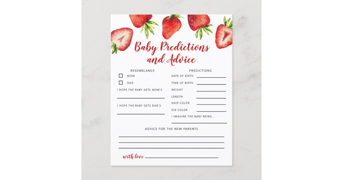 Strawberry Baby Predictions & Advice Card | Zazzle