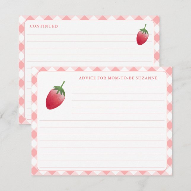 Strawberry Baby Shower Advice For Mom Card (Front/Back)