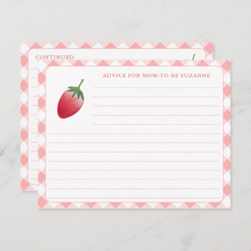 Strawberry Baby Shower Advice For Mom Card