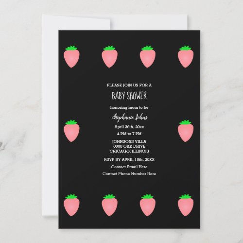 Strawberry Baby Shower Baby Girl Pink Black 2024 Invitation