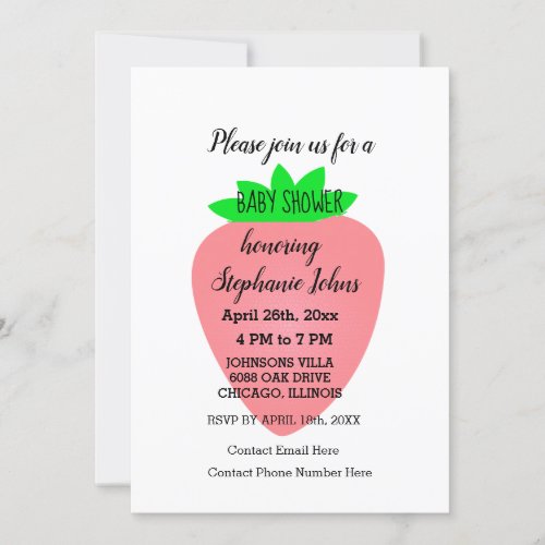Strawberry Baby Shower Baby Girl Pink Custom Invitation