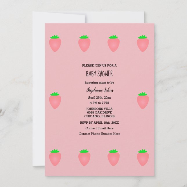 Strawberry Baby Shower Baby Girl Pink Cute 2024 Invitation (Front)
