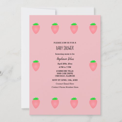 Strawberry Baby Shower Baby Girl Pink Cute 2024 Invitation