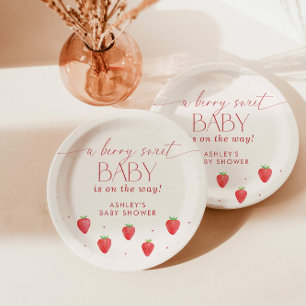 Strawberry Baby Shower, Berry Girl Baby Shower Paper Plates