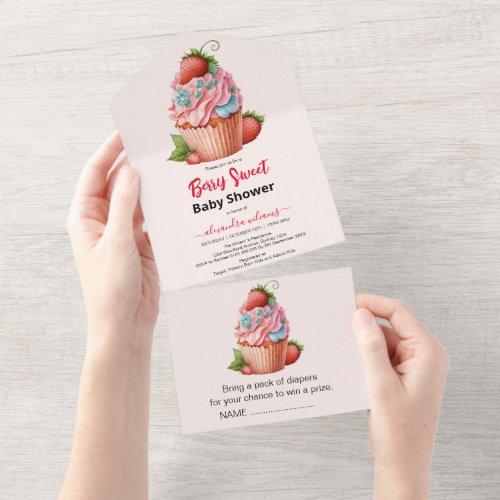 Strawberry Baby Shower Berry Sweet  All In One Invitation