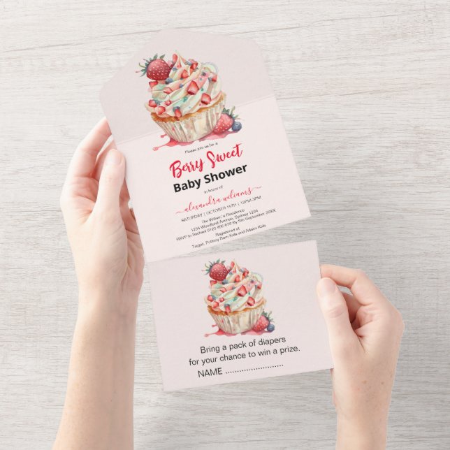 Strawberry Baby Shower | Berry Sweet All In One Invitation (Tearaway)