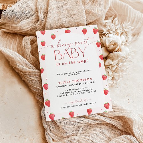 Strawberry Baby Shower  Berry Sweet Baby Girl   Invitation