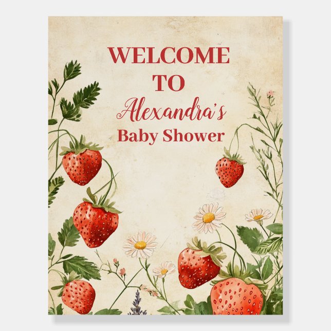 Strawberry Baby Shower Berry Sweet  Baby Shower Foam Board (Front)