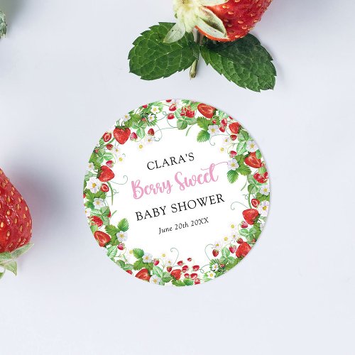 Strawberry Baby Shower Berry Sweet Classic Round Sticker