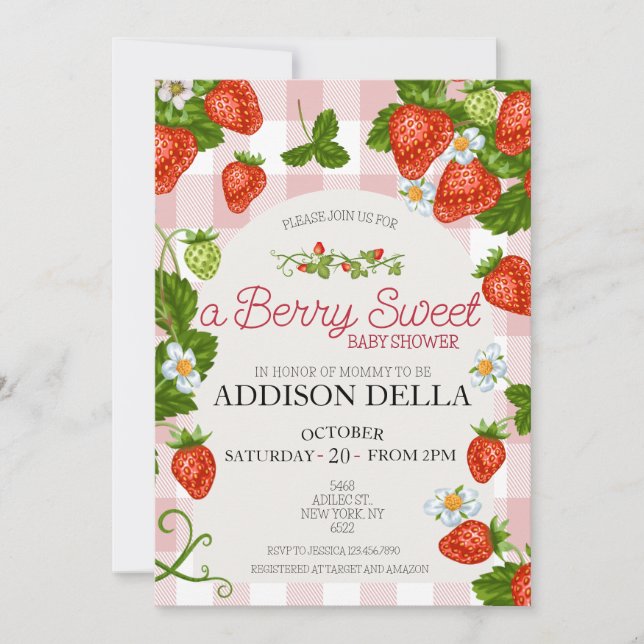 Strawberry Baby Shower | Berry Sweet Invitation (Front)