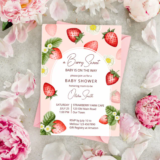 Strawberry baby shower berry sweet invitation Zazzle