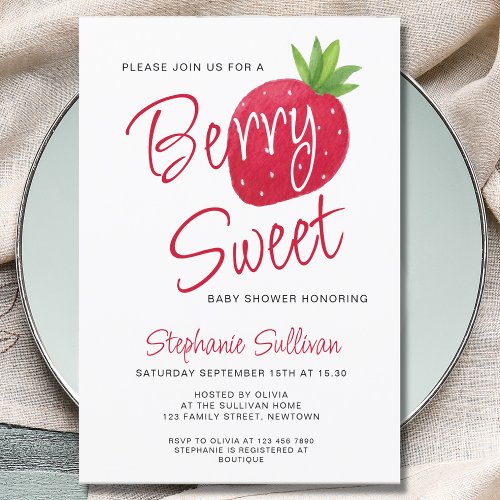 Strawberry Baby Shower Berry Sweet  Invitation
