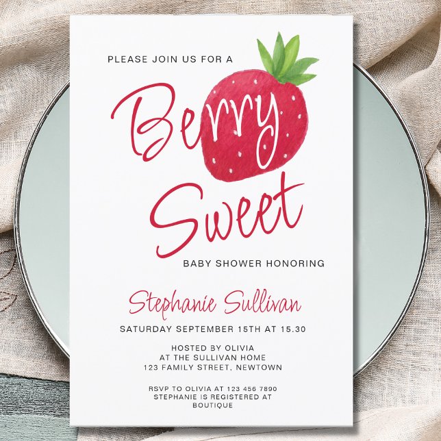 Strawberry Baby Shower Berry Sweet  Invitation (Creator Uploaded)