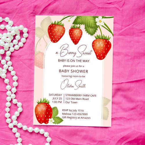 Strawberry baby shower berry sweet  invitation