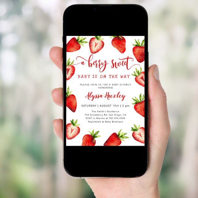 Strawberry Baby Shower | Berry Sweet Invitation (Front Digital)