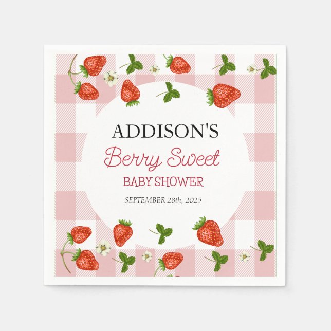 Strawberry Baby Shower | Berry Sweet Napkins (Front)