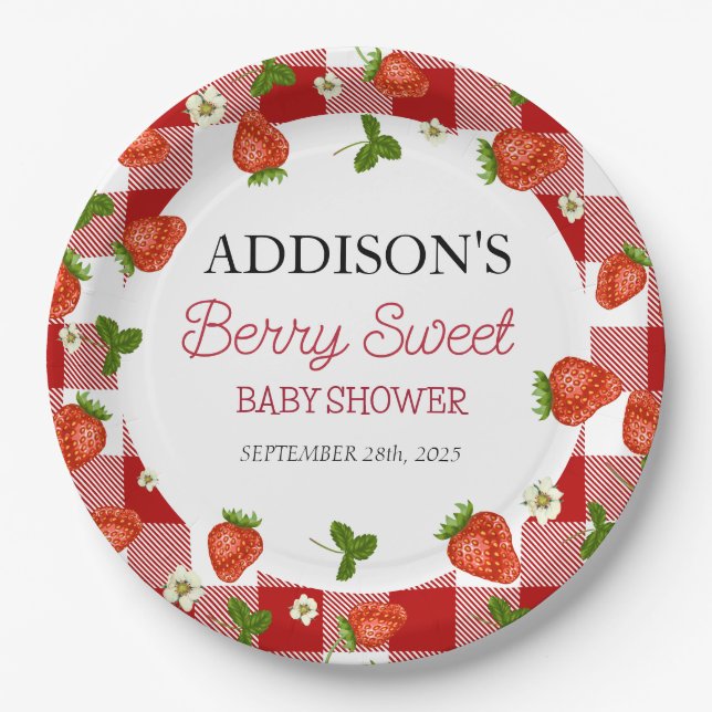 Strawberry Baby Shower | Berry Sweet Paper Plates (Front)