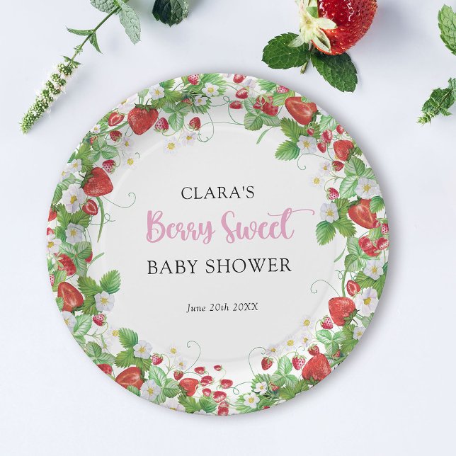 Strawberry Baby Shower Berry Sweet  Paper Plates (Creator Uploaded)