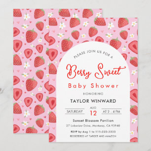 Strawberry Baby Shower Berry Sweet Pink Floral Invitation