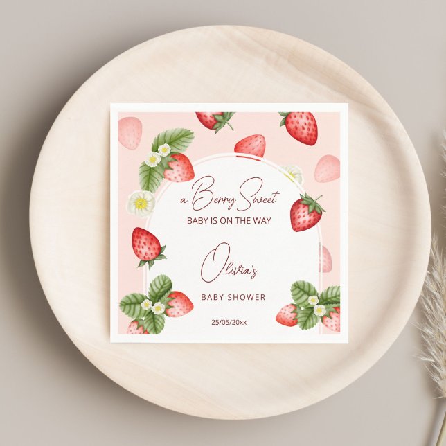 Strawberry baby shower berry sweet template napkins (Strawberry baby shower berry sweet template napkins personalized baby shower tableware)