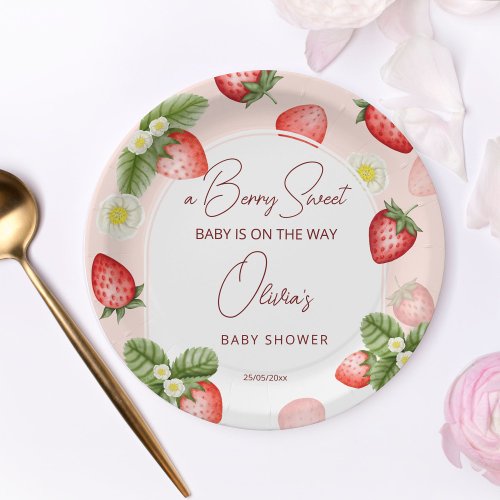 Strawberry baby shower berry sweet template paper plates