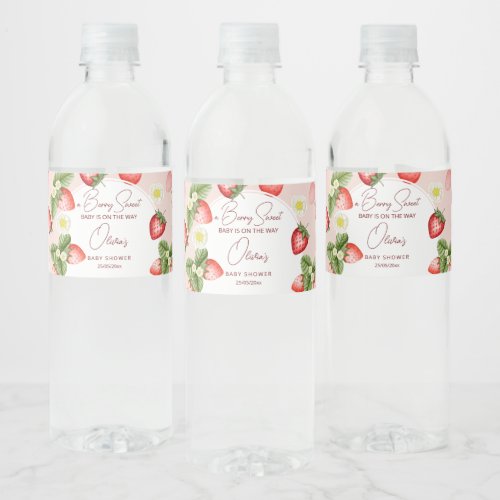 Strawberry baby shower berry sweet template water bottle label