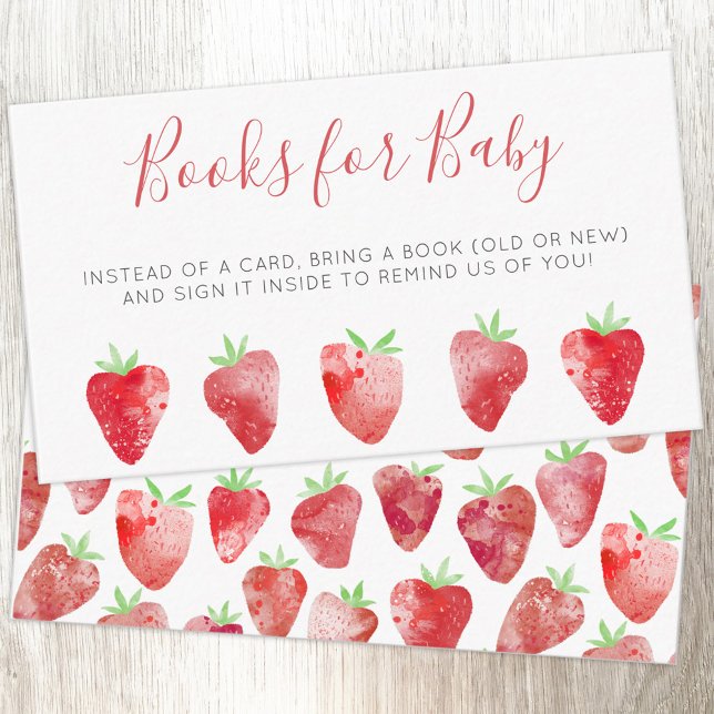 Strawberry Baby Shower Book Request Enclosure Card (Strawberry watercolor Books for Baby baby shower book request enclosure card)
