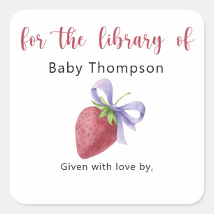 Strawberry - Baby Shower bookplate, books for baby Square Sticker