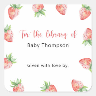 Strawberry - Baby Shower bookplate, books for baby Square Sticker