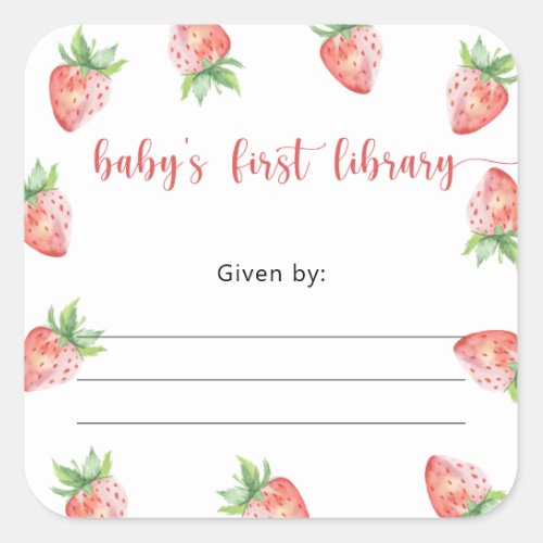 Strawberry Baby Shower bookplate books for baby Square Sticker