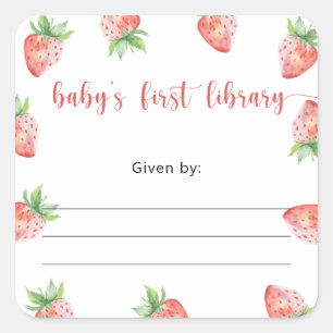 Strawberry Baby Shower bookplate, books for baby Square Sticker
