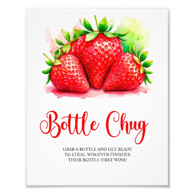 Strawberry Baby Shower Bottle Chug Game Sign (Front)