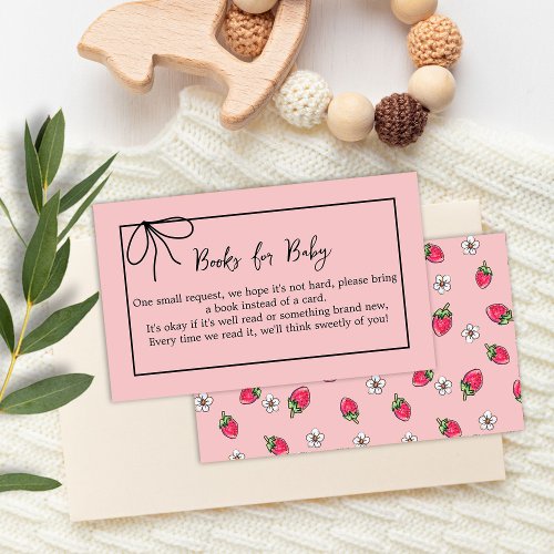 Strawberry Baby Shower Bow Books for Baby Enclosure Card
